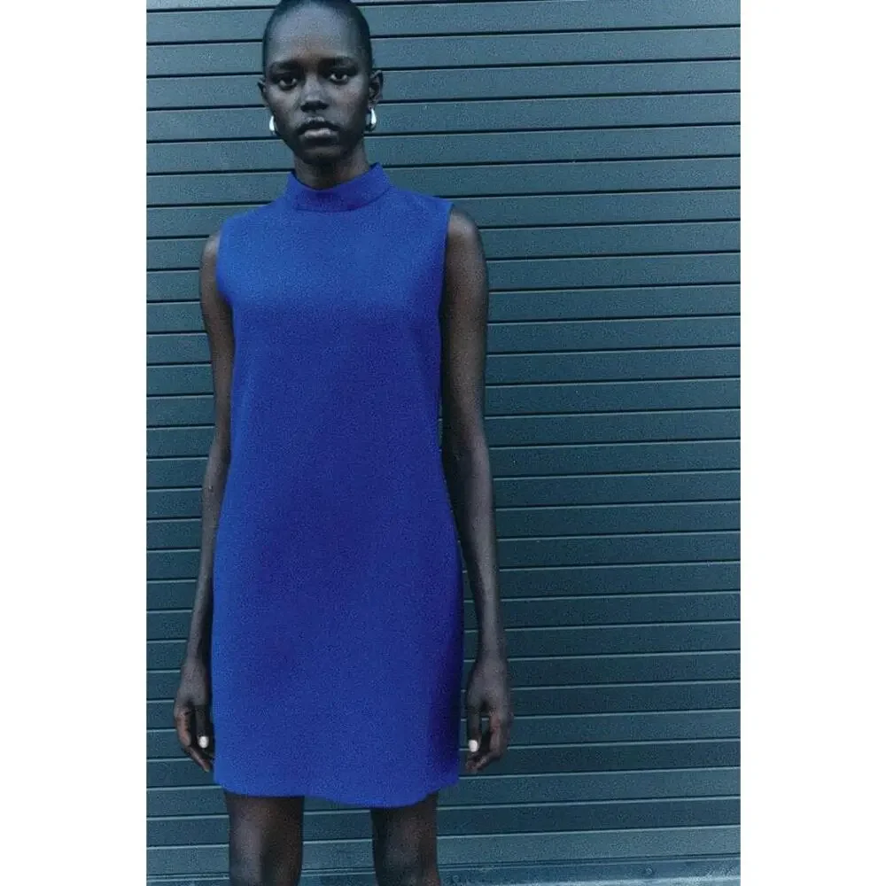 ZARA Women's ZW Collection Sleeveless Short Dress Size M In Bluish - Picture 5 of 14